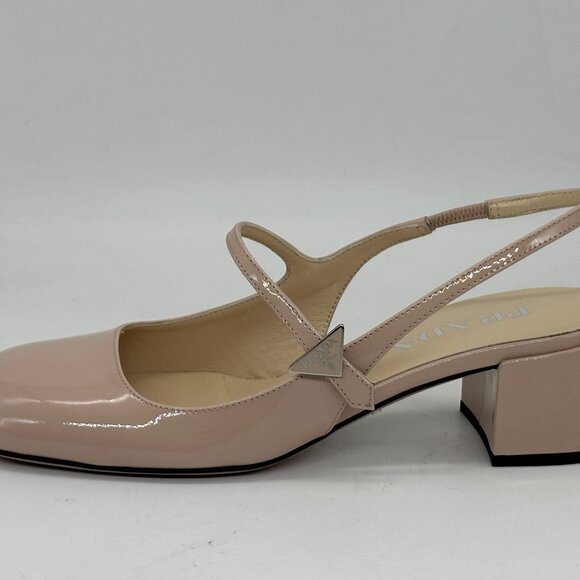PRADA Decolette Logo Patent Leather Slingback Mary Jane Pumps Heel Sandals - Picture 5 of 15